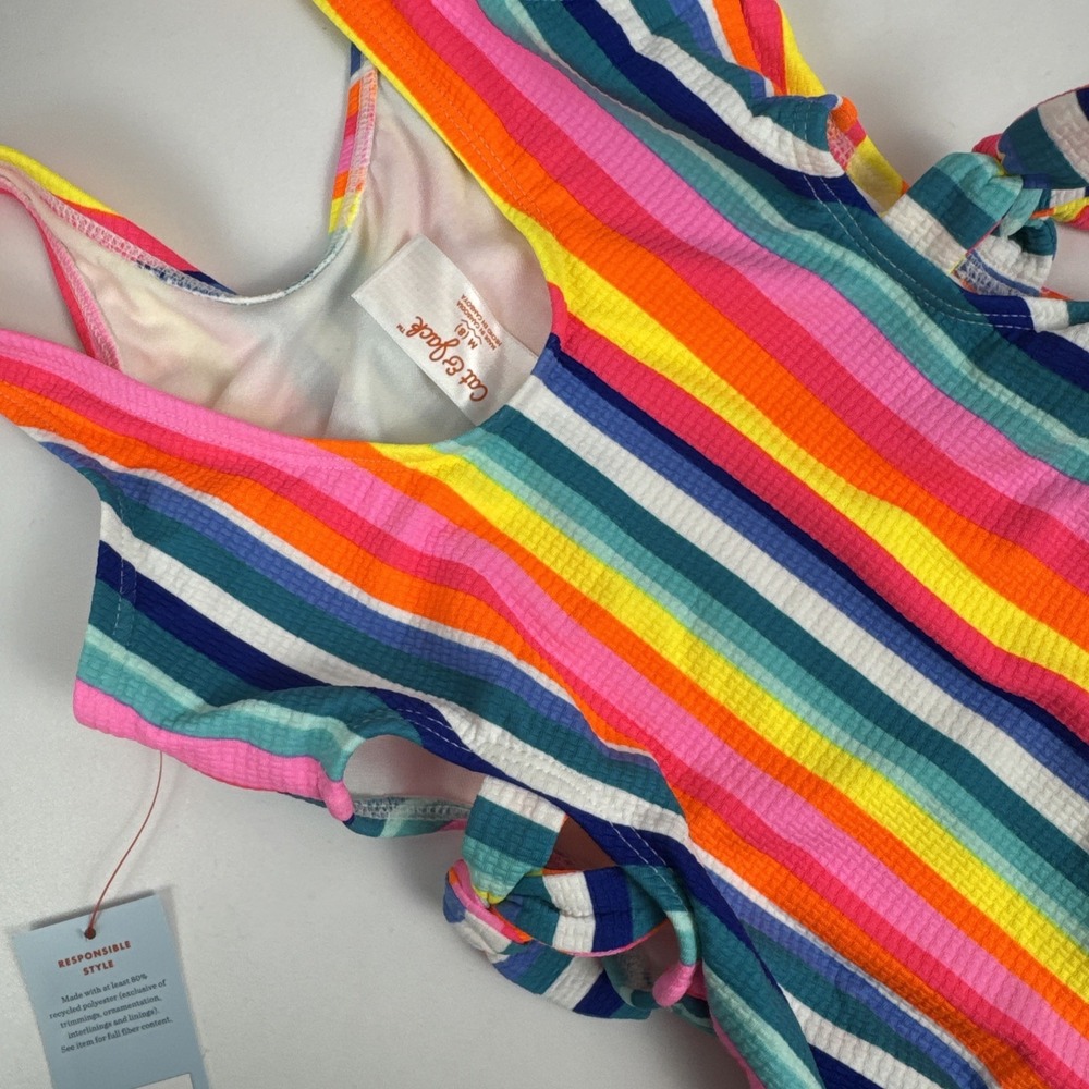 Girls Rainbow Striped Cutout Swimsuit Set Cat & Jack Sz 8 NWT Summer - Picture 6 of 14